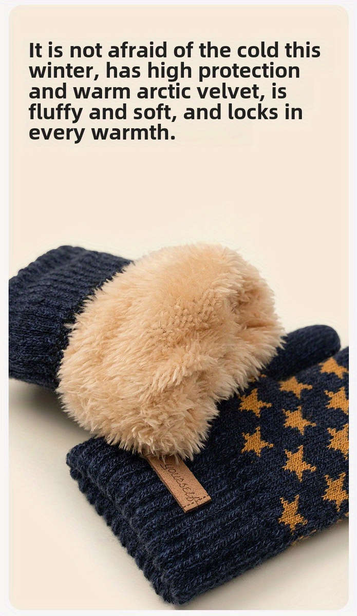 1 Pair Blue Green Warm Gloves