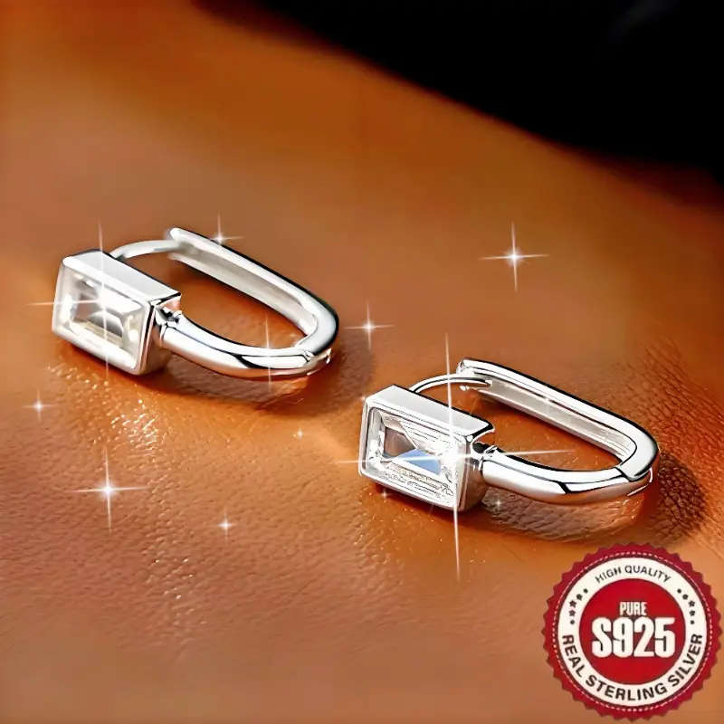 925 Sterling Silver Plated Bohemian Starry Sky Earrings - U-Shaped Hoops Sparkling Cubic Zirconia
