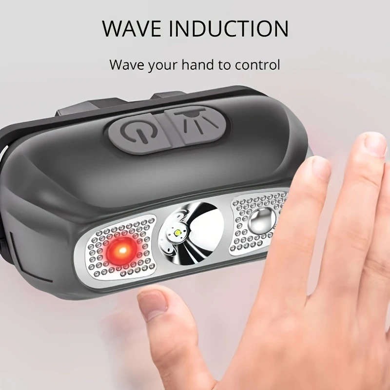 1pc Rechargeable LED Headlamp with Motion Sensor Dimmable Push Button Control Portable High-Intensit