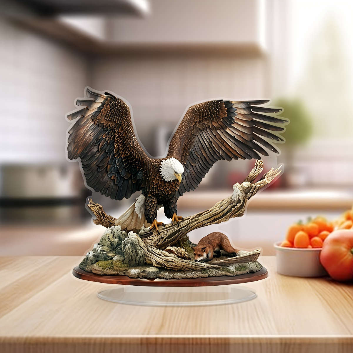 2D Flat Boho Acrylic Eagle Decor with Mountain Forest Base Majestic Eagle Perched
