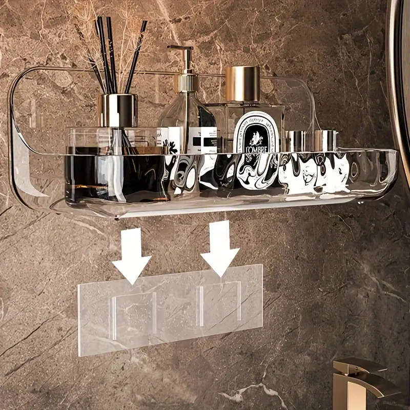 1pc Acrylic Wall Mounted Storage Rack Transparent No Drill Design