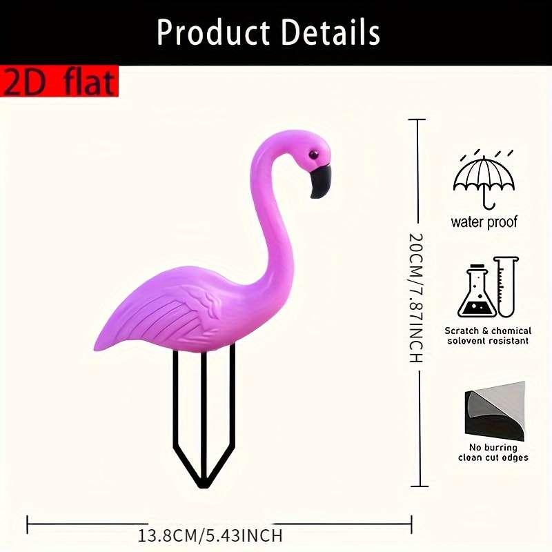 1pc 2D Flat  A classic pink flamingo garden ornament made of  acrylic material suitable fo