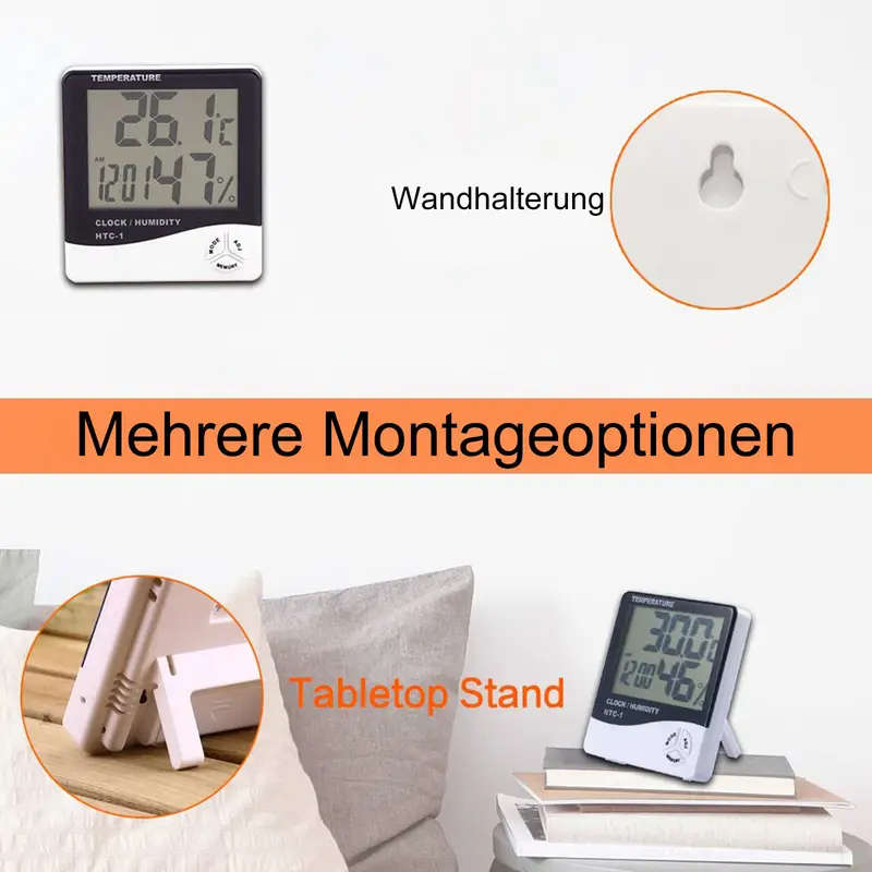 1pc White ABS Material Creative Household Large Screen Thermometer And Hygrometer Suitable for Room