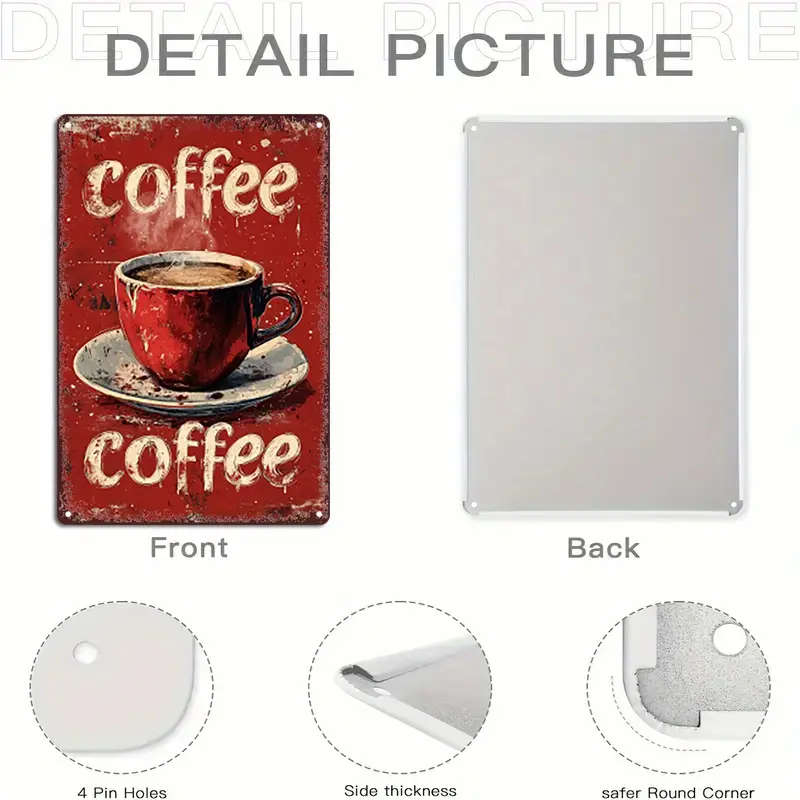 1pc Classic Brew Rustic Coffee Metal Sign Vintage Red Cup Wall Art for Kitchen Pub Decor 20.32x30.48
