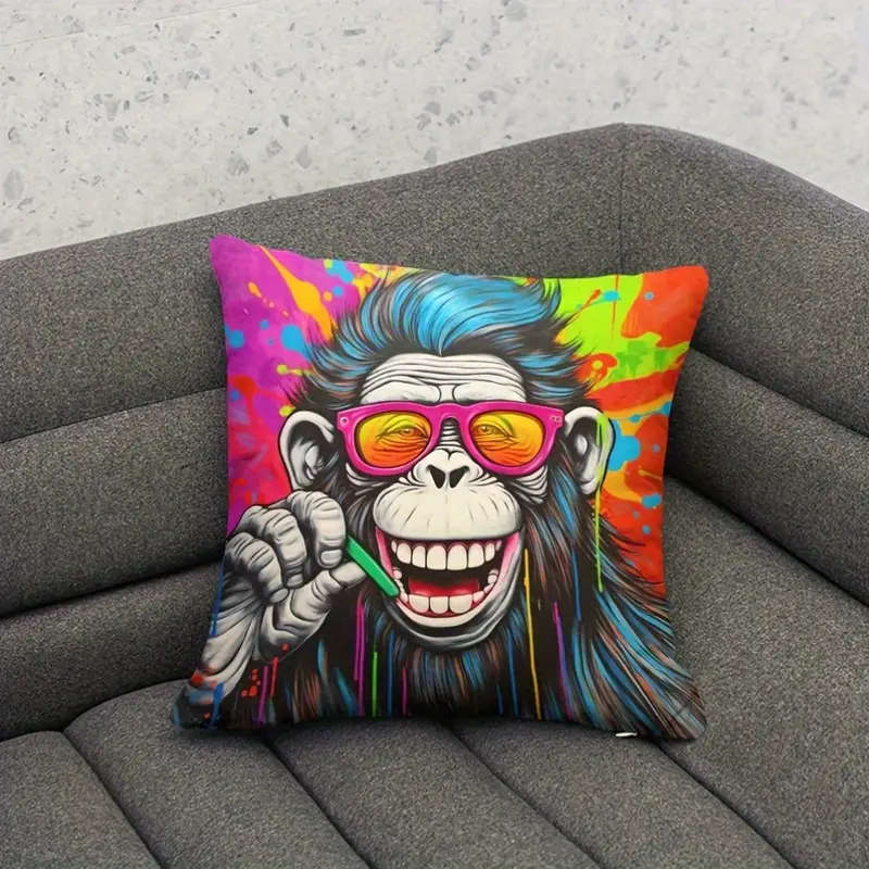 4 Piece Punk Style Monkey with Fashion Glasses Pillow Covers - Soft Zipper Closure
