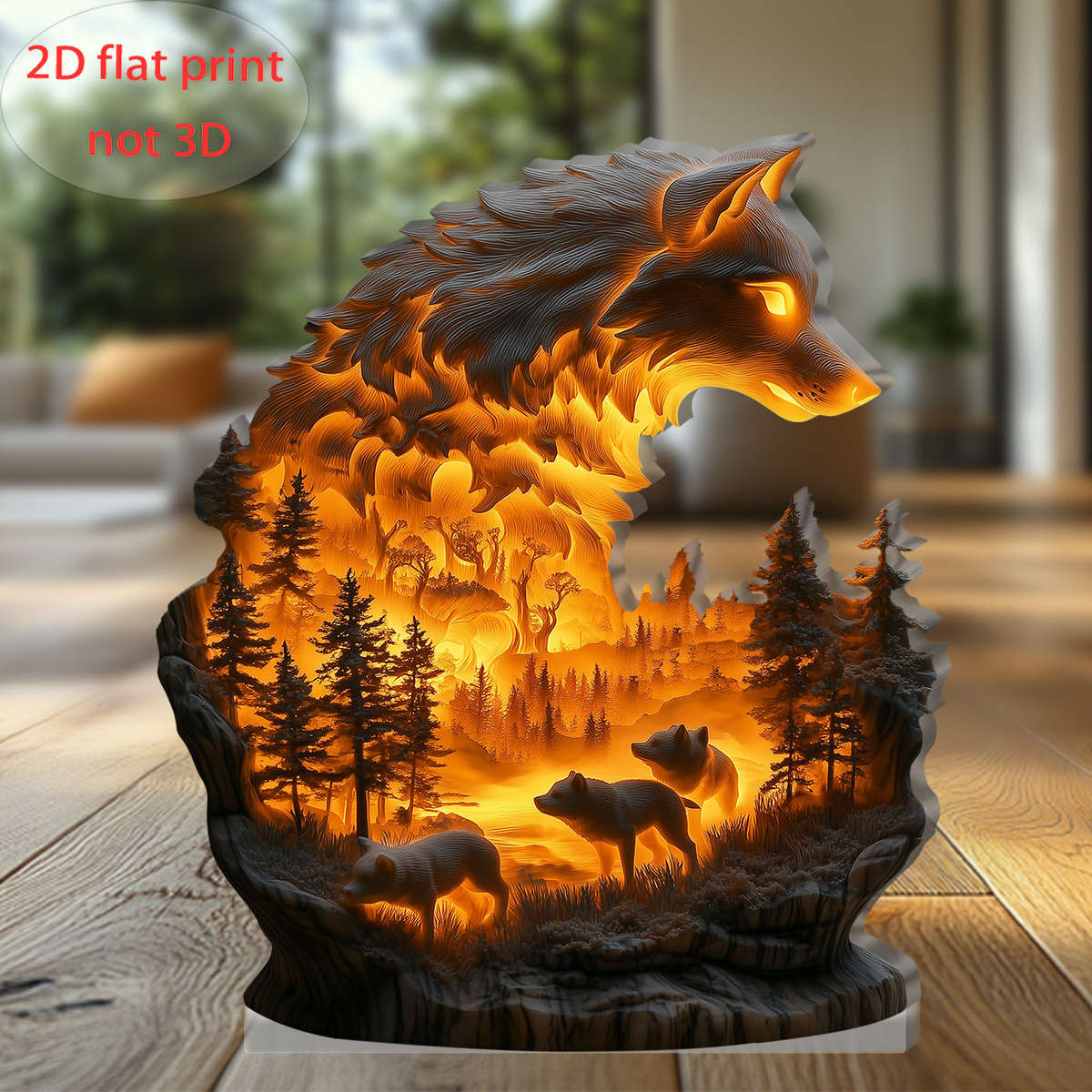 2D Flat  Acrylic Wolf Decorative Plaque 12.95Cm X 14.99Cm Suitable For All Seasons And