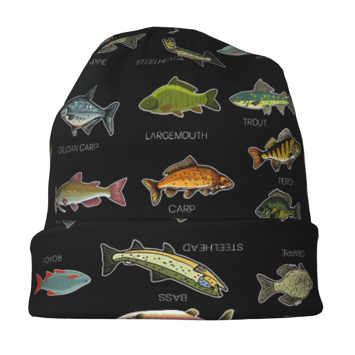 Men's Fashionable Knit Skull Cap with Freshwater Fish Design Stretchy Polyester Blend Novelt