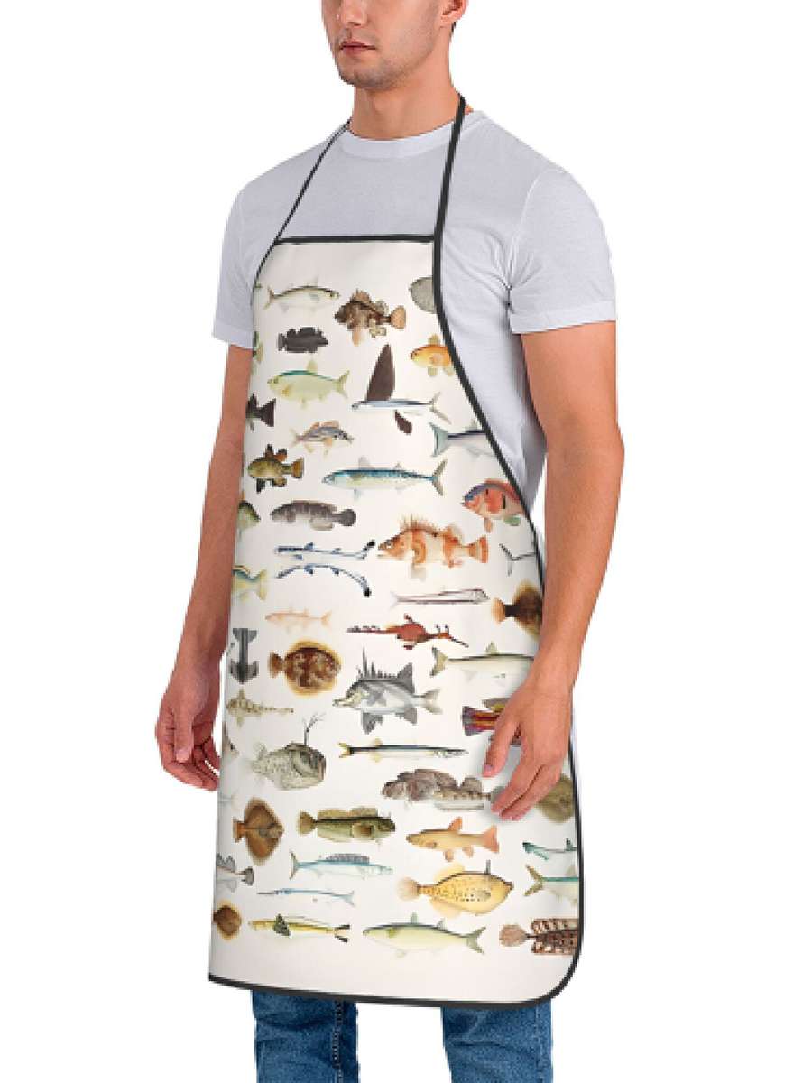 1pc Humorous Apron Featuring a Fish Chart for Cooks in Restaurants.