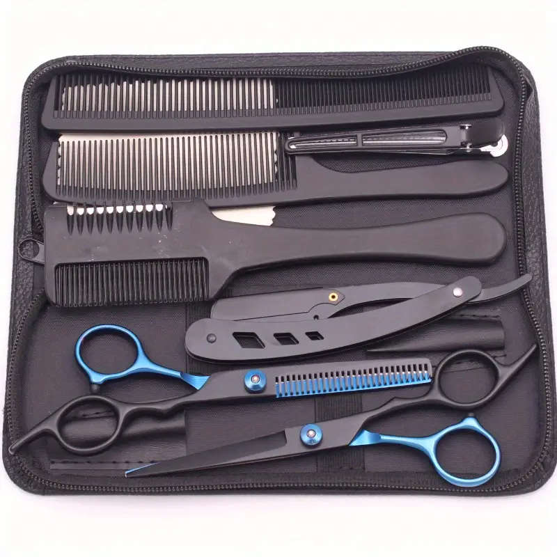 8pcs Professional Hairdressing Scissors Set with 6Inch Flat Texturizing Shears Thinning Comb Ideal