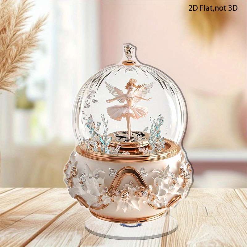 1pc 2D Flat   Rotating Acrylic Music Box with Dancing Angel or Ballet Dancer Elegant Rose