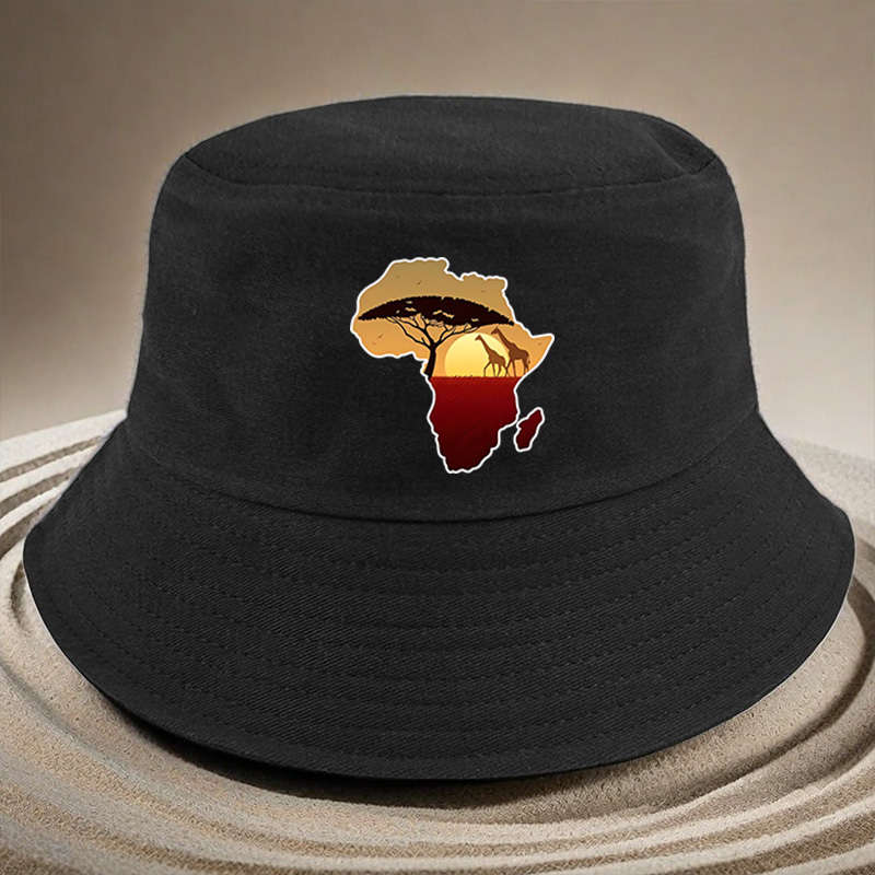 African Landscape Bucket Hat With Sunset Acacia Tree Design C Lightweight Versatile And