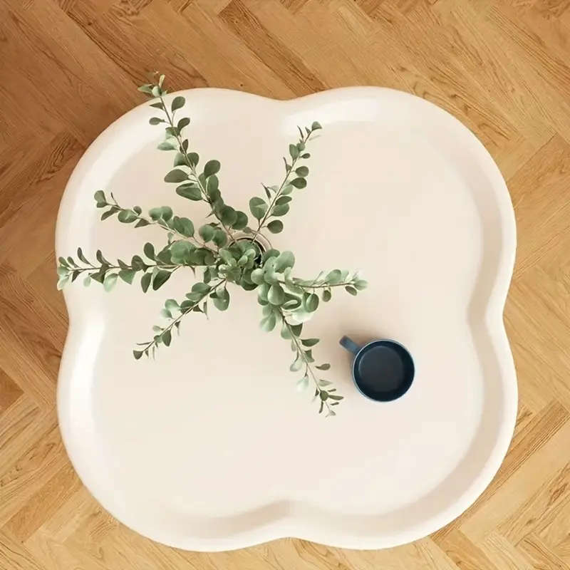 1pc Modern And Simple Round-Edged Coffee Table With Layered Storage Function Plastic Material Floor