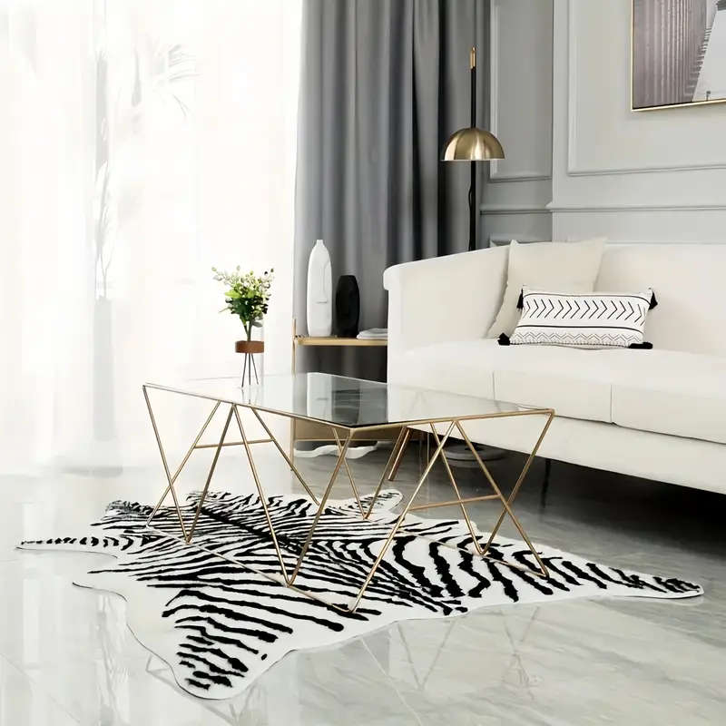 Large Zebra Print Velvet Area Mat - Soft, Washable, Non-Slip, Suitable for Living Room