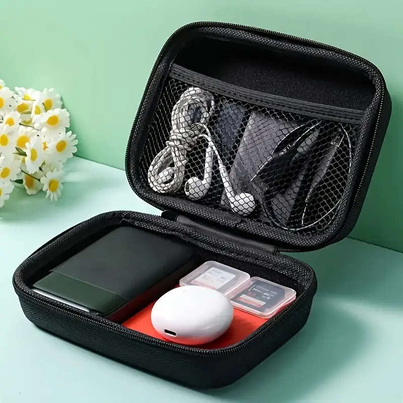 1pc Faux Leather Digital Accessories Organizer Portable Multi-Functional Zippered Pouch Compatible