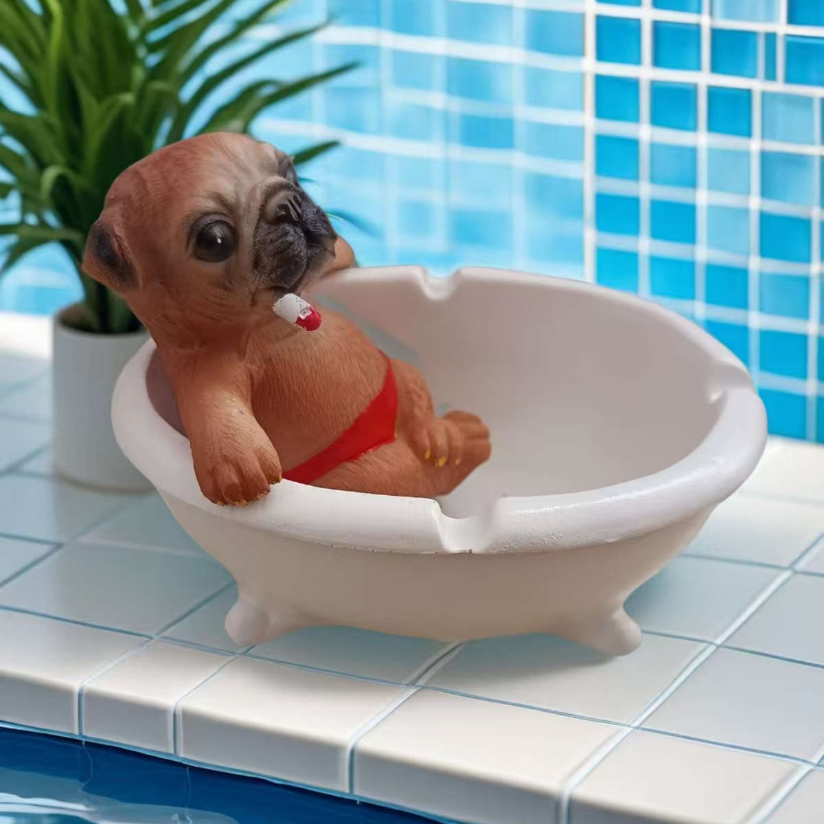 1pc Creative Rogue Puppy Bathing in a Large Ashtray Pool a Unique Ornament a Cute Birthday Gift