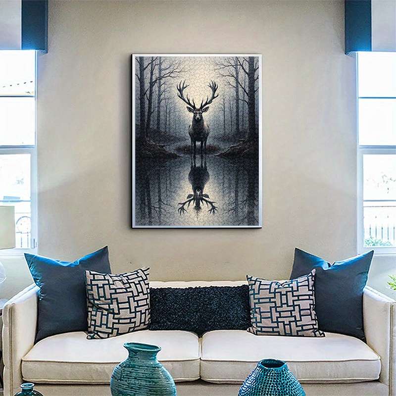 1000pcs Elk Reflection Paper Puzzle Large Challenging DIY Jigsaw Game for Adults