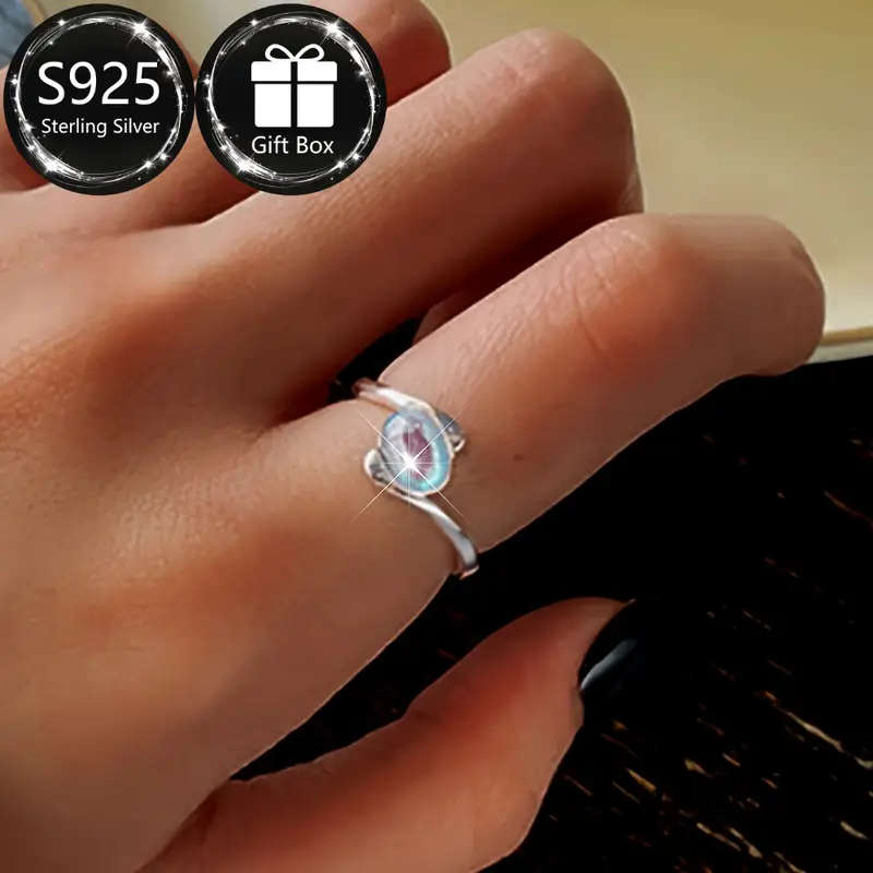 S925 Sterling Silver Moonstone Ring Adjustable SIZE