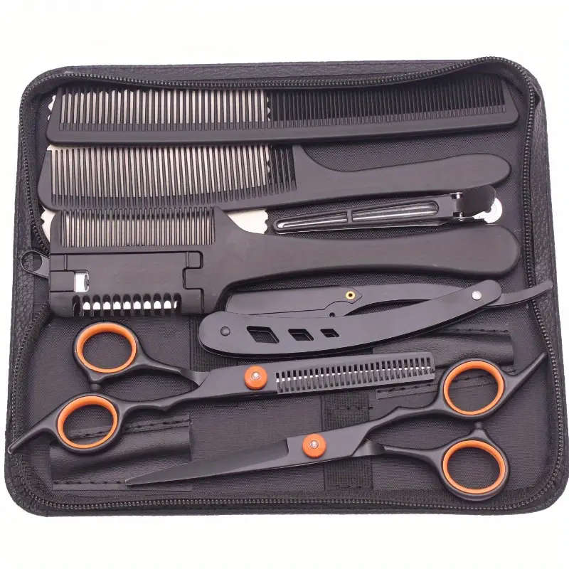 8pcs Professional Hairdressing Scissors Set with 6Inch Flat Texturizing Shears Thinning Comb Ideal