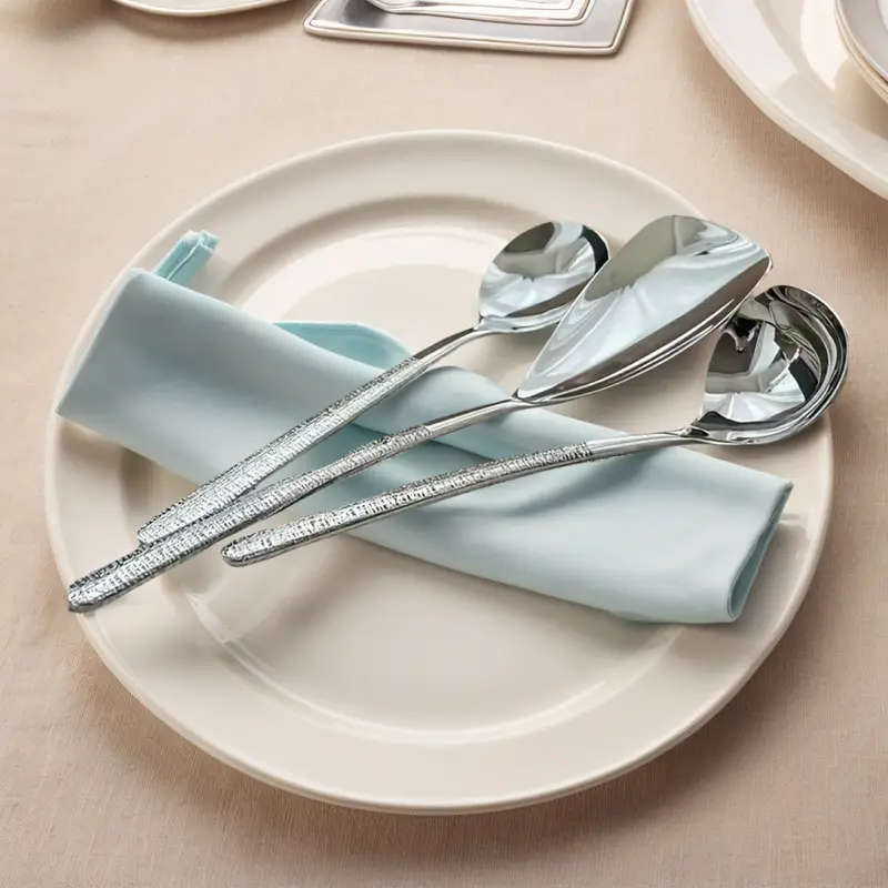 3 Piece Thickened Stainless Steel Serving Spoon Set - Hammered & Mountain Rock Pattern