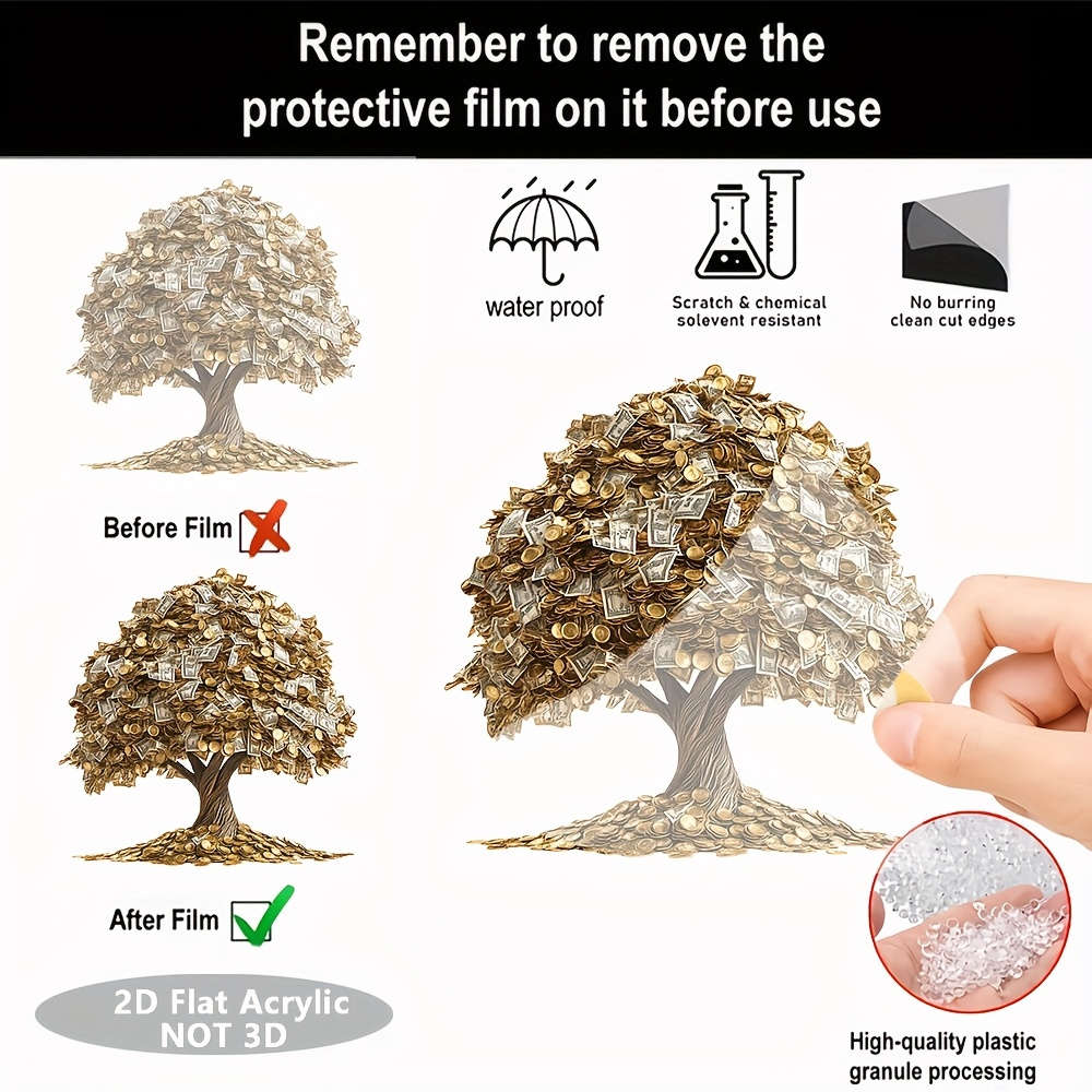 2D Flat 1 Bohemian Style Acrylic Money Tree Ornament with Base Size 20.07x20.07cm cm Suit