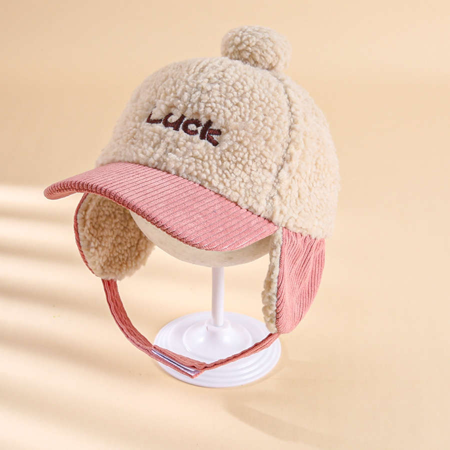 Unisex Winter Warm Fleece-Lined Baseball Cap Cartoon Themed Ear Warmer Knit Polyester Fabric