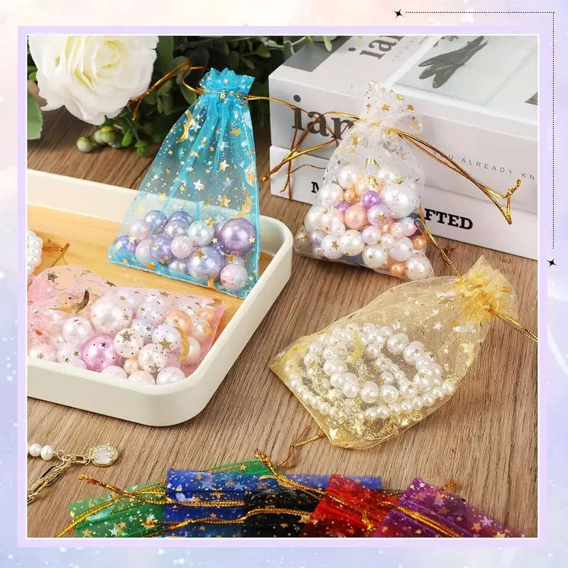 50 Moon and Star Transparent Hard Mesh Drawstring Bag