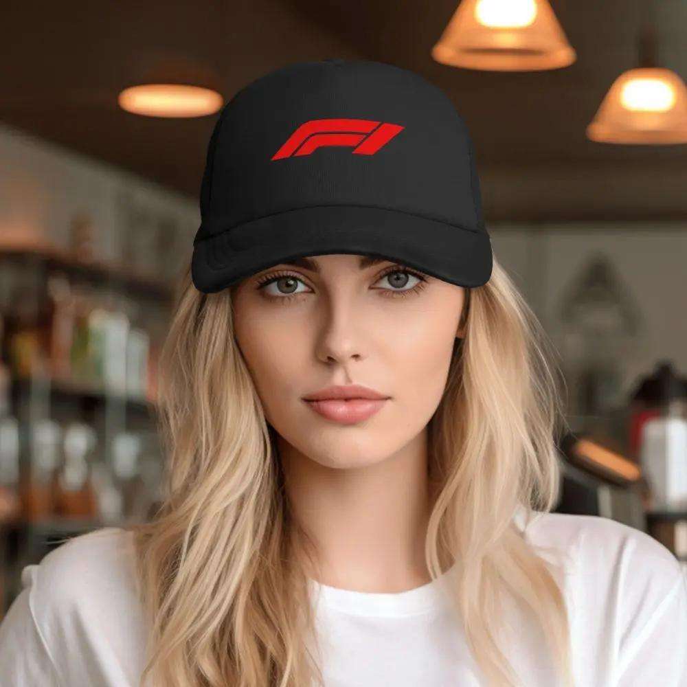 1pc F1 Racing Mesh Baseball Cap Black Snapback with Red F1 Logo Lightweight Polyester Breathabl