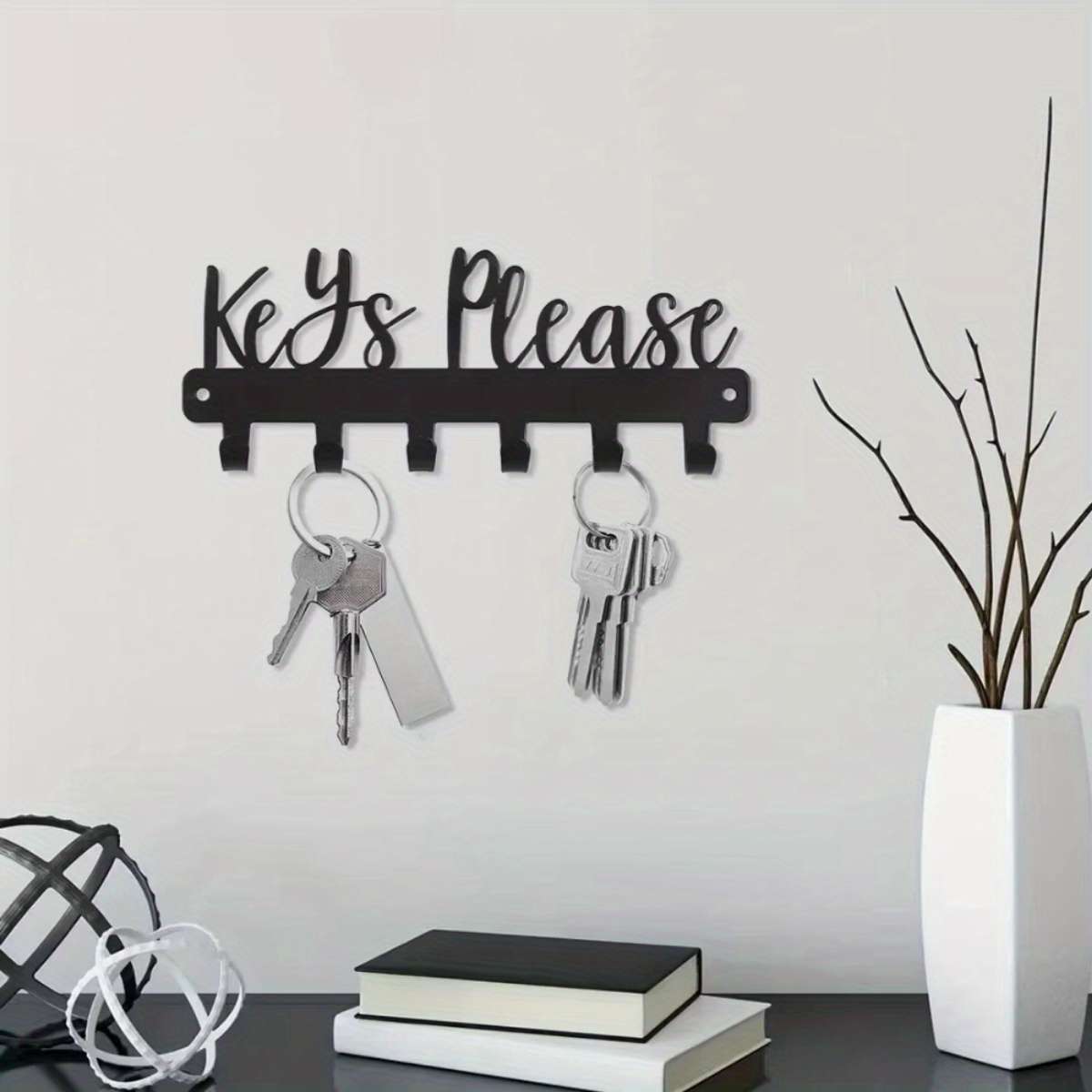CIFbuy Small Key Holder Wall Mounted Black Metal Decorative Mini with Key Hooks Easy Install Fa