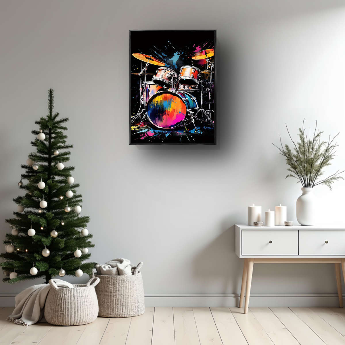 1pc Room Decor  Drum Canvas Art Print Vibrant Music Instrument Wall Decor for Studio Home O