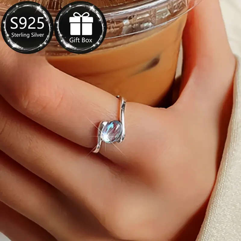 S925 Sterling Silver Moonstone Ring Adjustable SIZE
