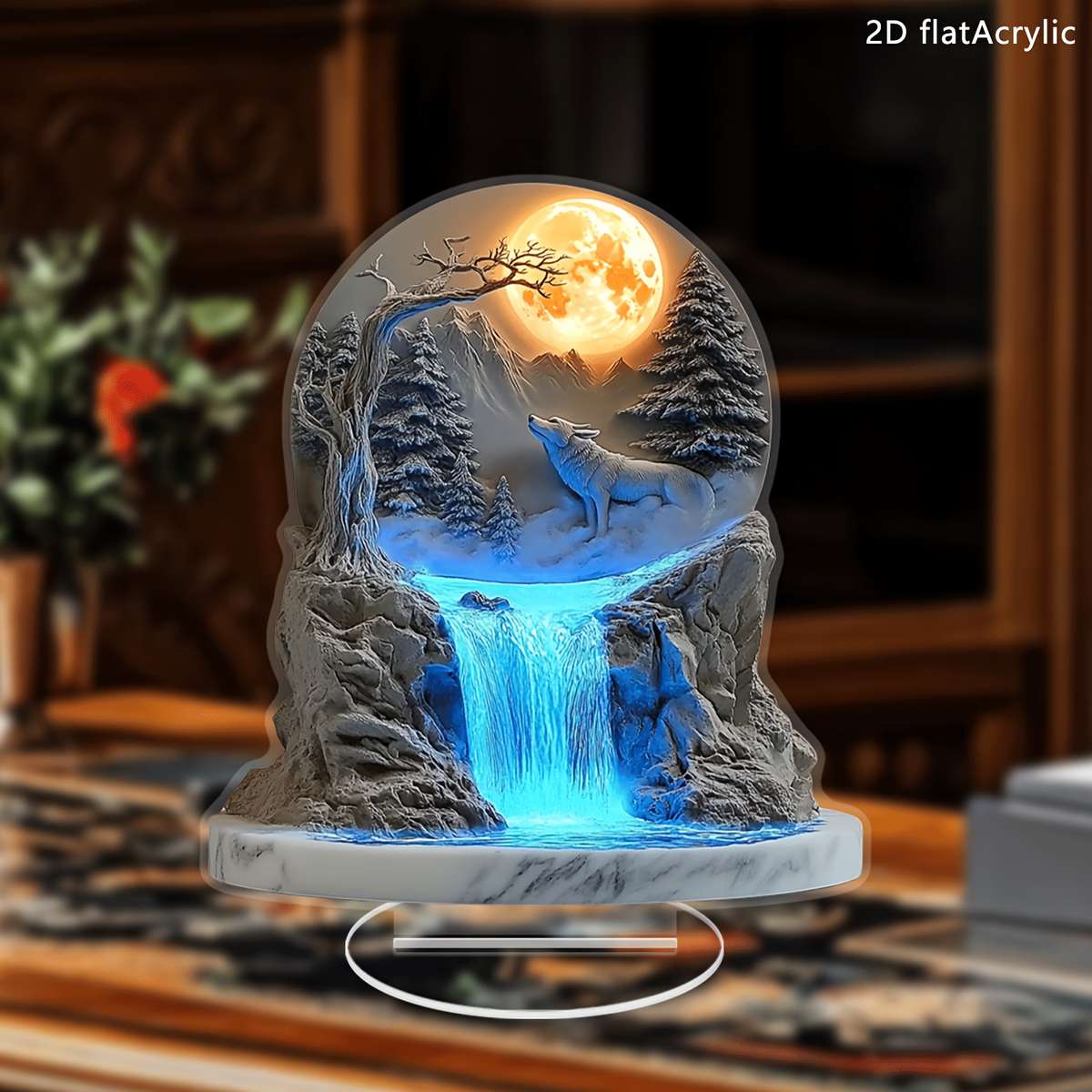 1pc 2D Flat 1 wolf howling during a full moon