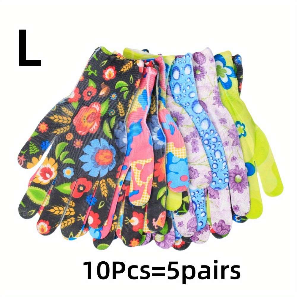 5 Pairs Flower Leopard Texture Size L Household Cleaning Gloves