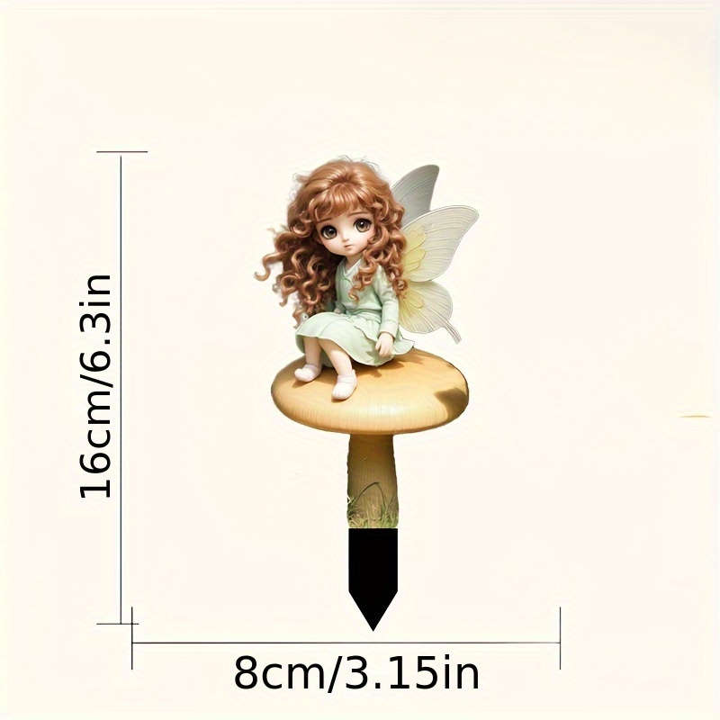 2D Flat Garden Stake Decoration Art Deco Style Plastic Sitting Mushroom Butter