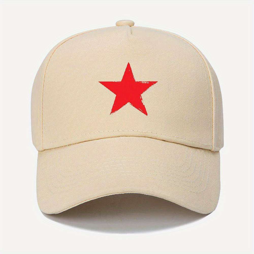 1pc 100% Cotton Adjustable Baseball Cap with Red Star Design Sun Protection Machine Washable Bla