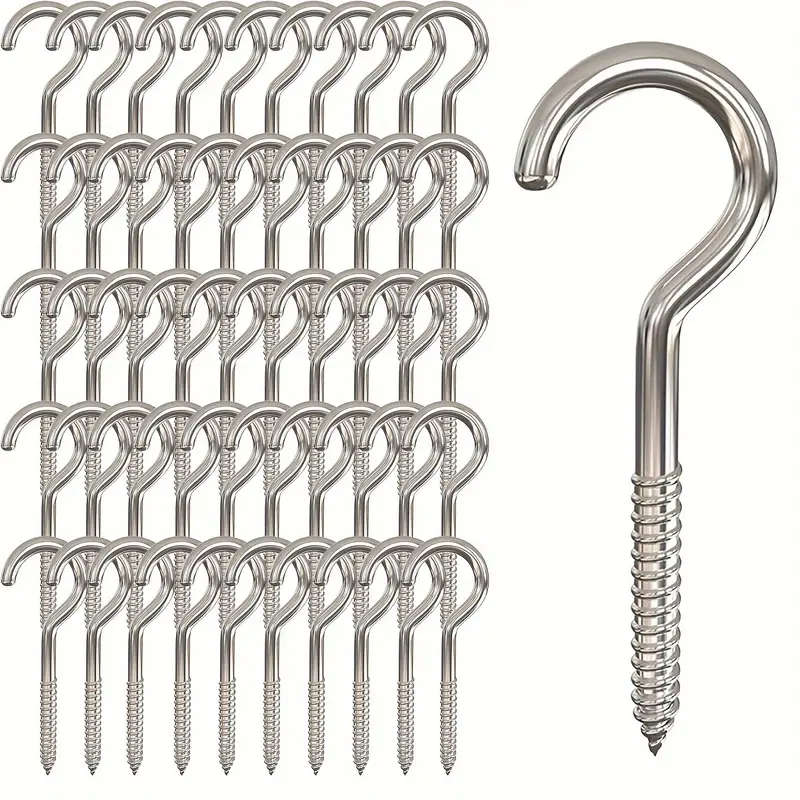 30pcs High Performance Metal Screw Hooks Traditional Style Silvery Easy Assembly Rust-Resistant for