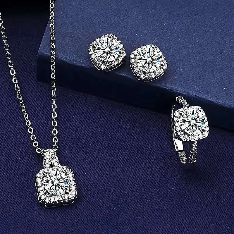 4 Piece Jewelry Collection  Pendant Necklace, Earrings, And Adjustable Ring