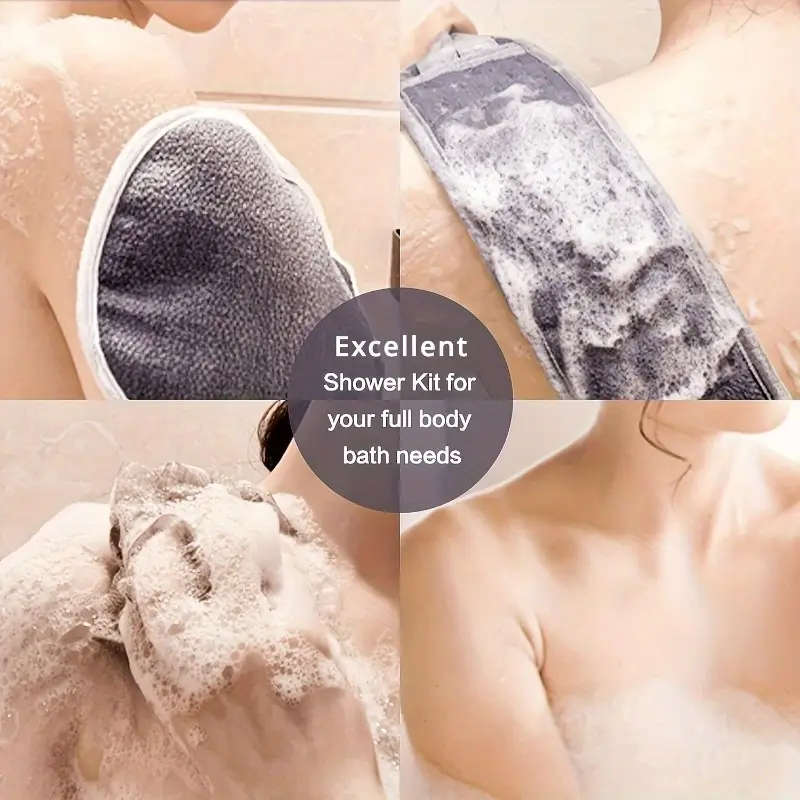 3pcs Exfoliating Bath Set Loofah Sponge Bath Glove and Scrub Towel  Full Body Scrubber