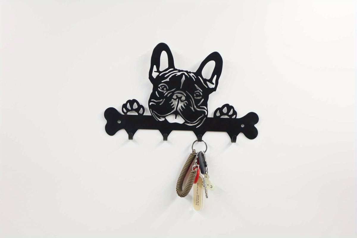 French Bulldog Metal Key Holder Casual Style Wrought Iron Wall Mount Key Hook Punch-Free Towel  R