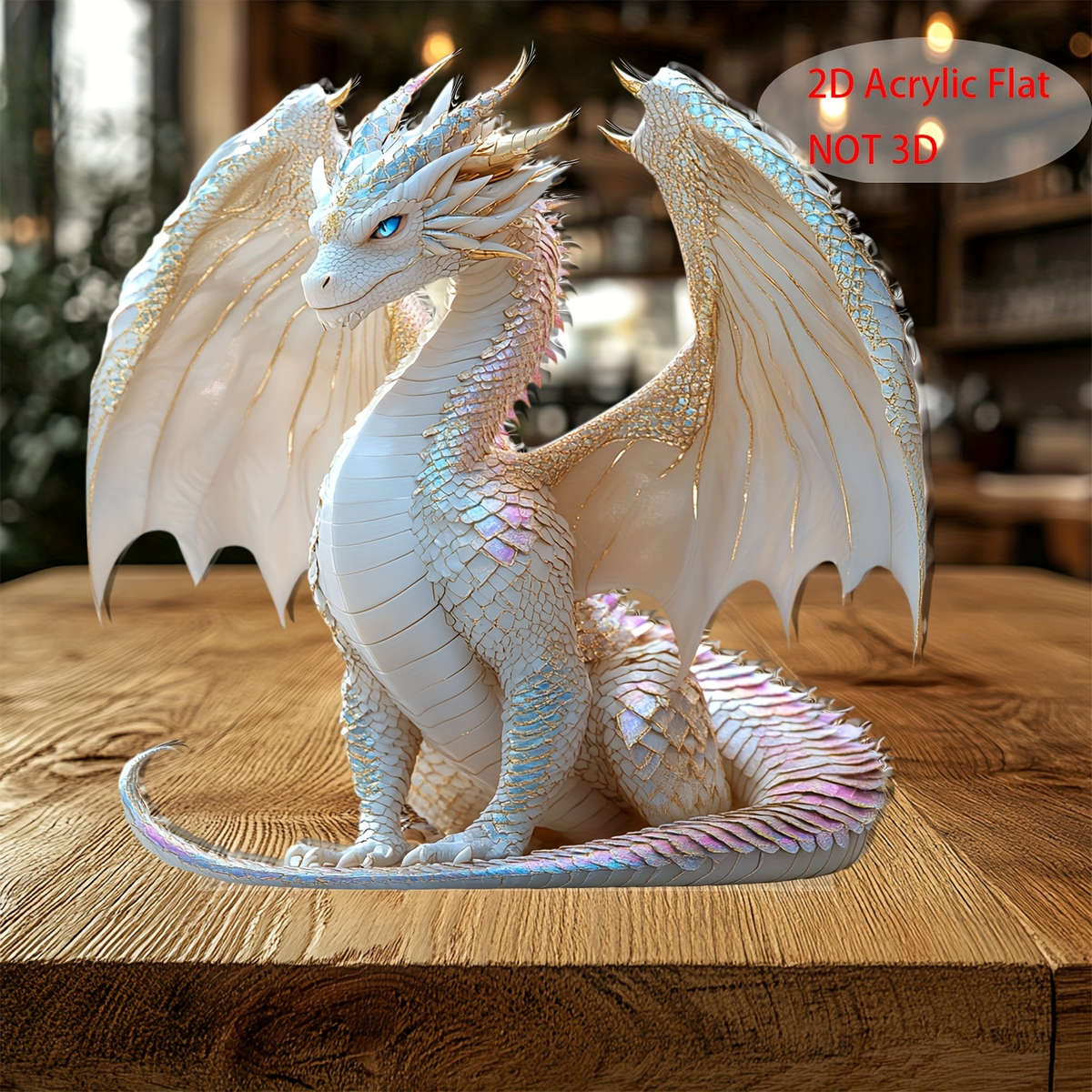 1pc 2D Flat   Iridescent Blue Eyed Dragon Sculpture 15.01cm Acrylic Fantasy Table Decor- Realis