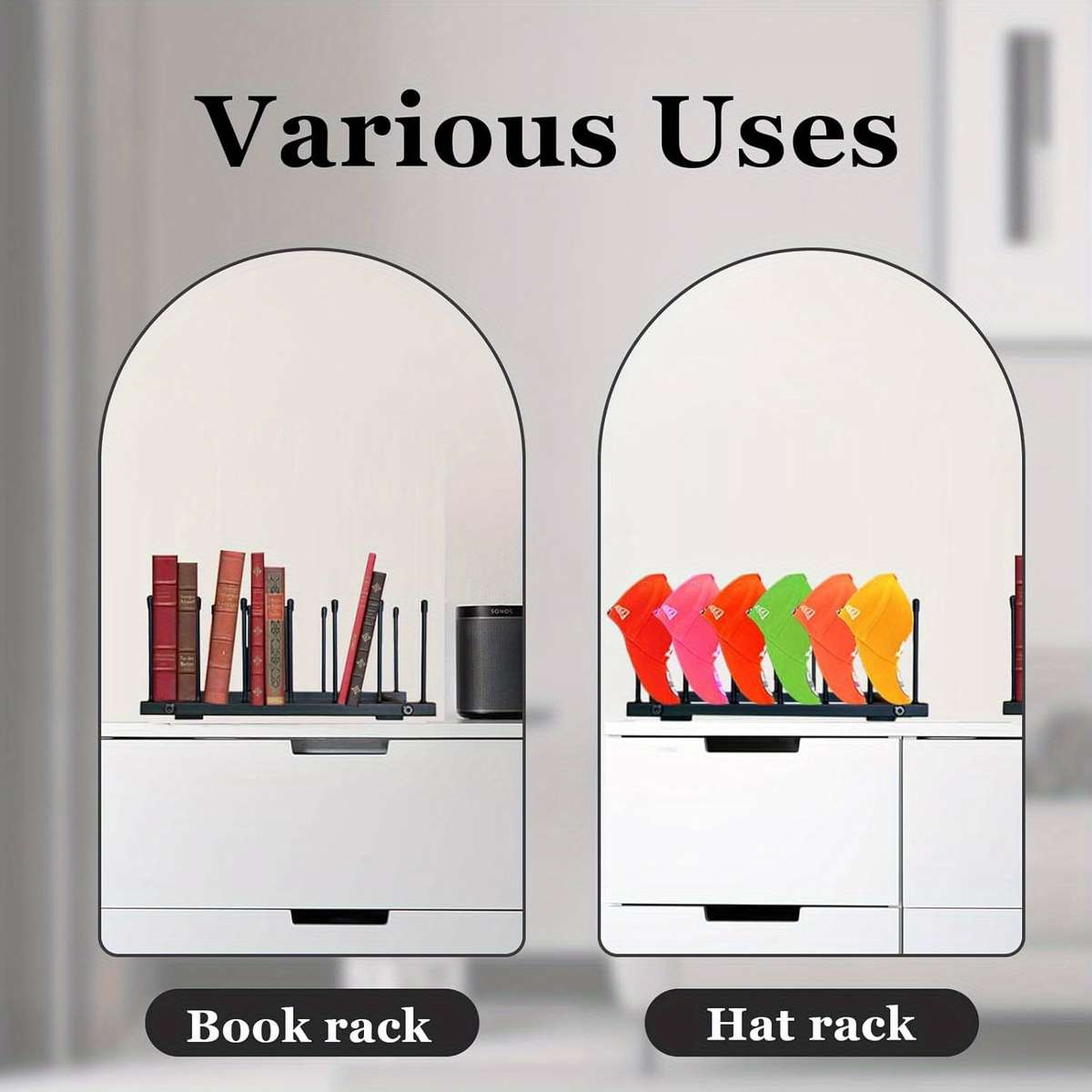 1 Set Space-Saving Kitchen Counter Dish Rack with Baseball Cap Display Durable Black Metal an