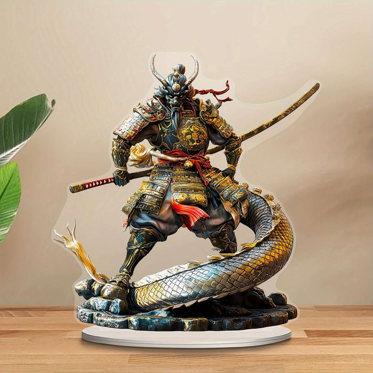 1pc 2D Flat  One  Samurai and Dragon Ornament Acrylic Desktop Decor Multifunctional Creati