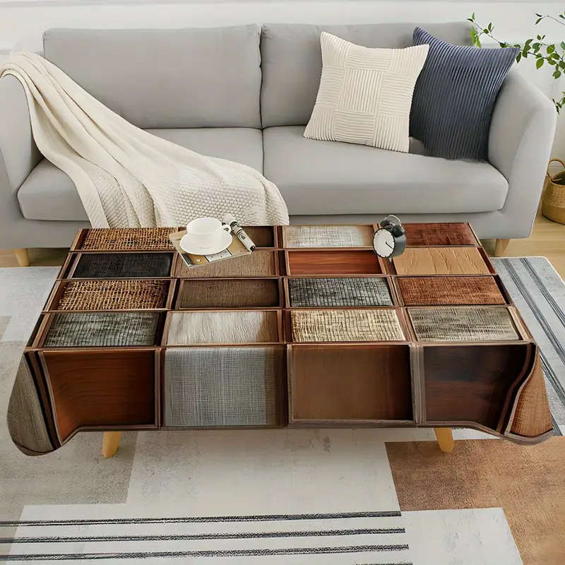 1 Piece Of High Quality Irregular Geometric Wood Grain And Pattern Tablecloth 140*140cm