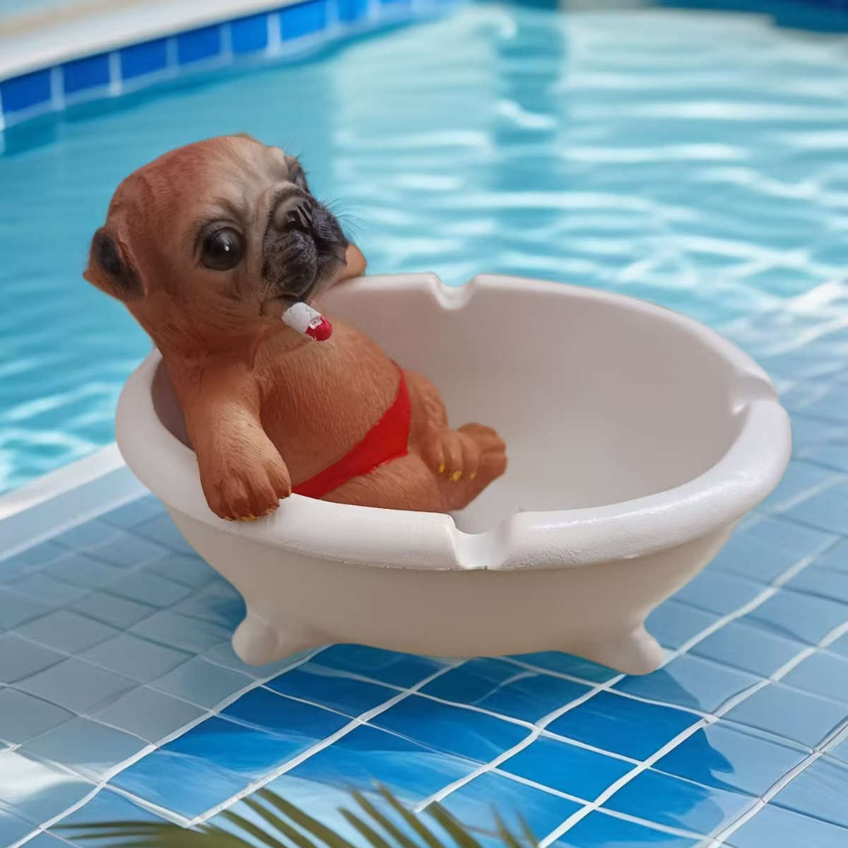 1pc Creative Rogue Puppy Bathing in a Large Ashtray Pool a Unique Ornament a Cute Birthday Gift