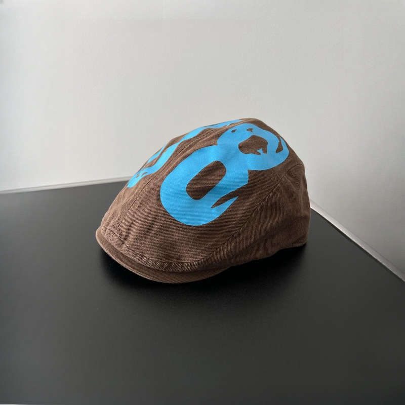 1pc Vintage American Style Beret Cap Lightweight Polyester Newsboy Hat with Stripe Craftsmanship