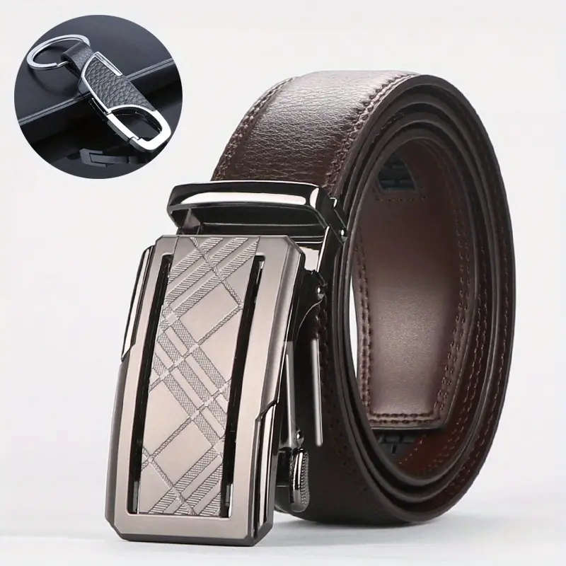 1-Piece Men's Genuine Leather Ratchet Belt Set Black 125cm