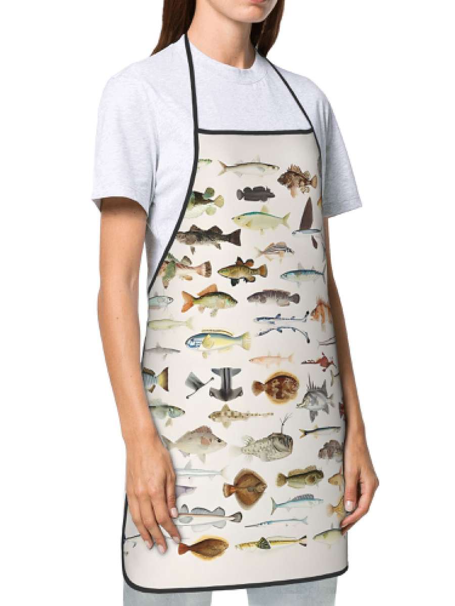 1pc Humorous Apron Featuring a Fish Chart for Cooks in Restaurants.