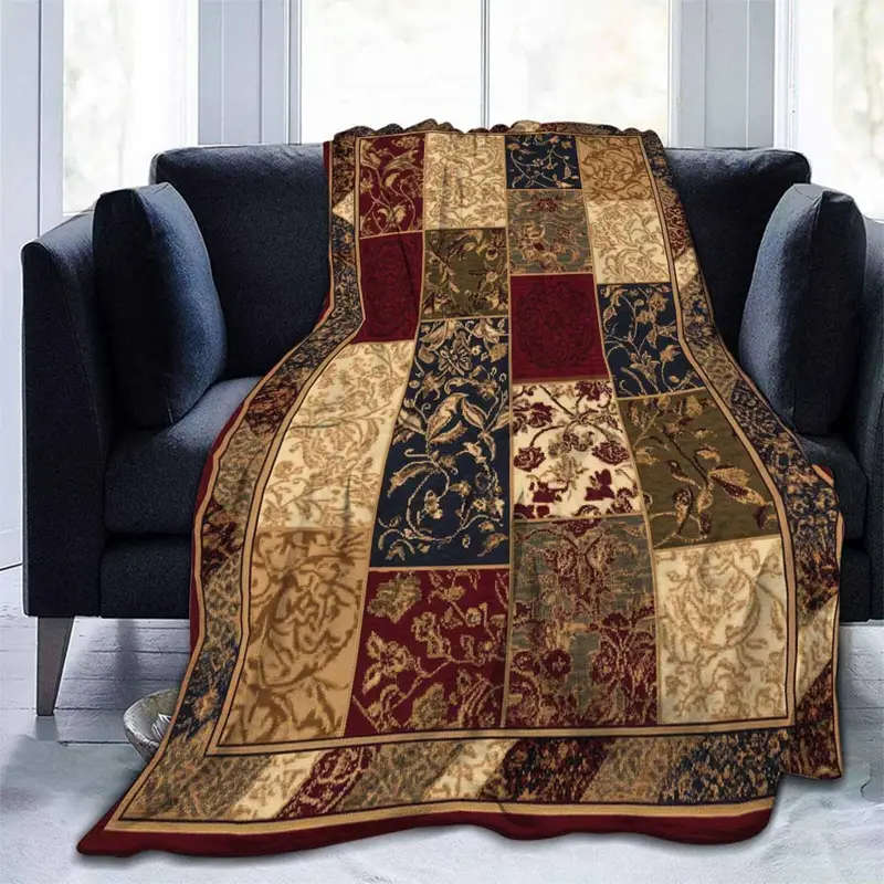 Bohemian Patchwork Flannel Throw Blanket 150*200cm