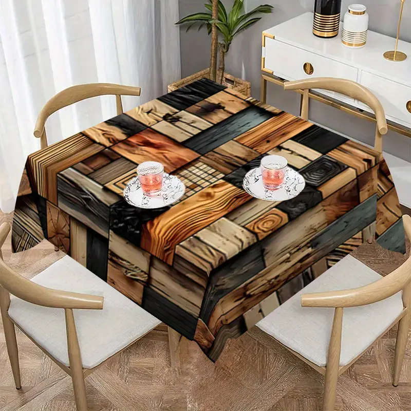 s Rustic Style Wooden Grid Design Tablecloth 140*180cm
