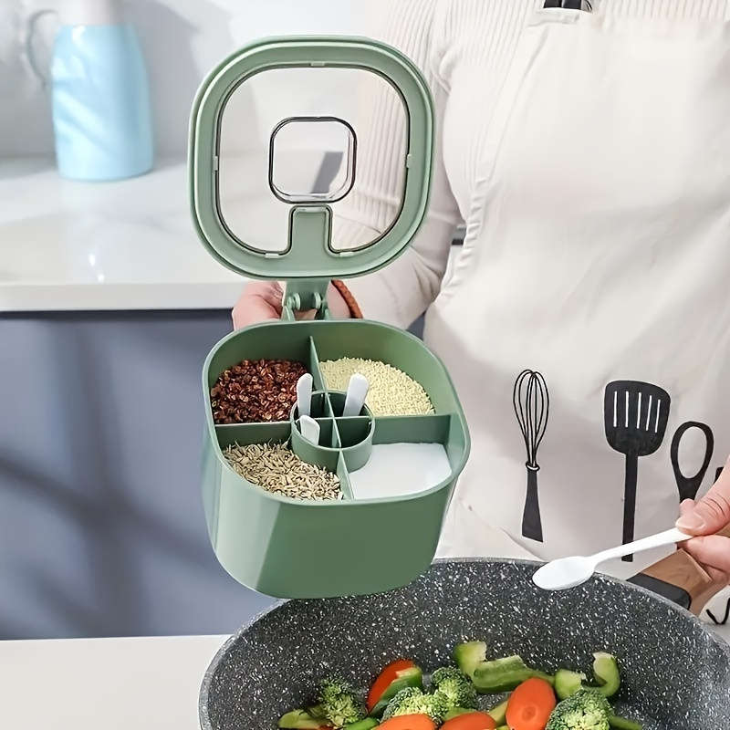 1pc 4-in-1 Large Capacity Seasoning Box with Lid and Spoon Durable ABS Material Four Compar