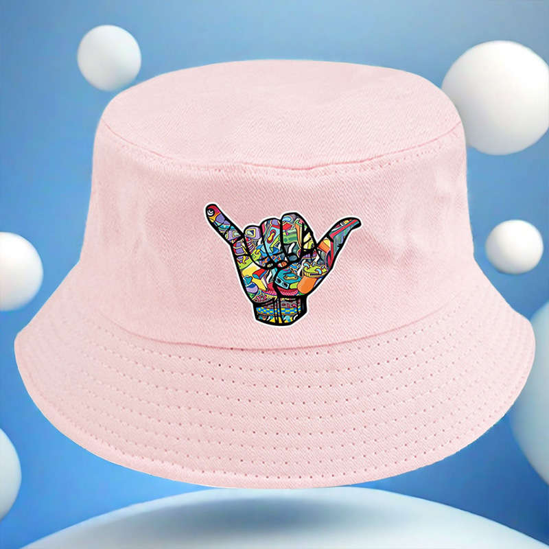 A Fisherman Hat Featuring a Colorful 'Hip-Hop' Gesture Pattern Versatile And Available in Mult